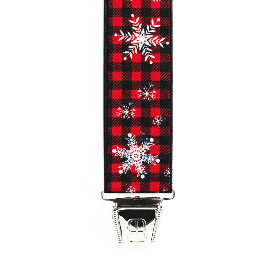 Bretelles 4 pinces - Transfert 35mm - 120cm - Flocons Neige Rouge/Noir