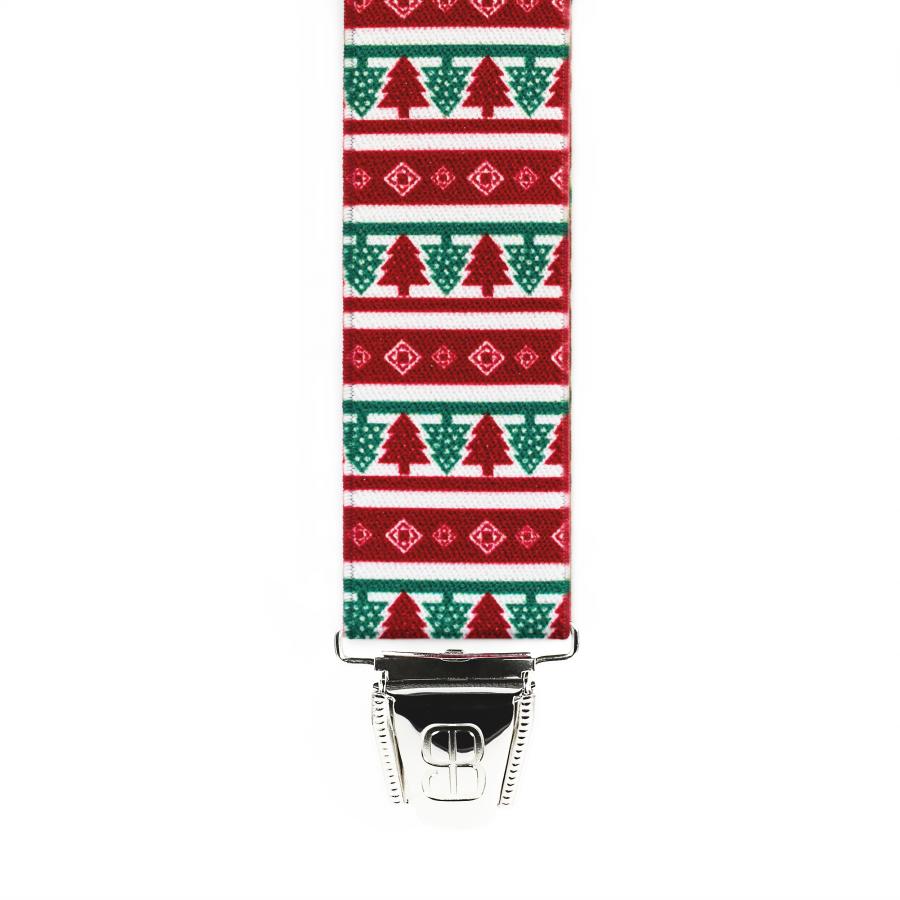 Bretelles 4 pinces - Transfert 35mm - 140cm - Sapins de Noël - Rouge/Vert