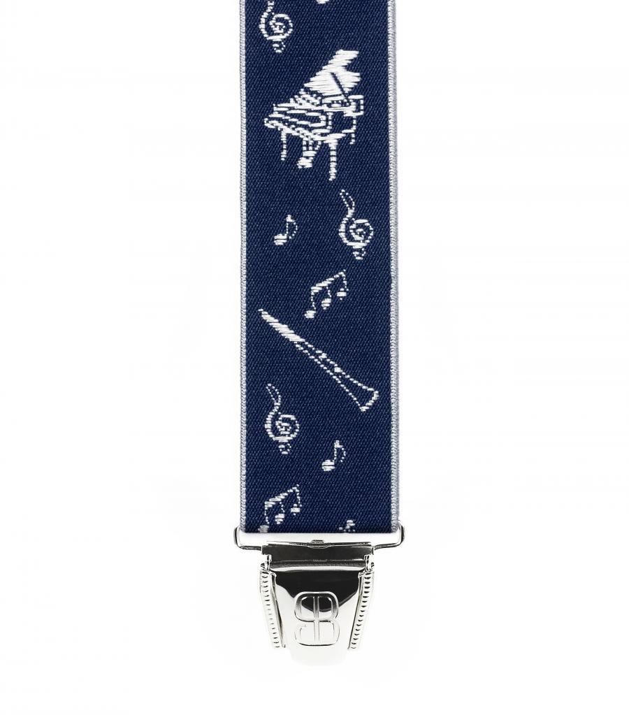 Bretelles 4 Pinces - Jacquard Qualité Sup. 35mm - 120cm - Musicien Marine