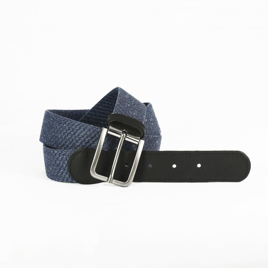 Ceinture tressée élastique - Fibres recyclées - Embout cuir - Marine