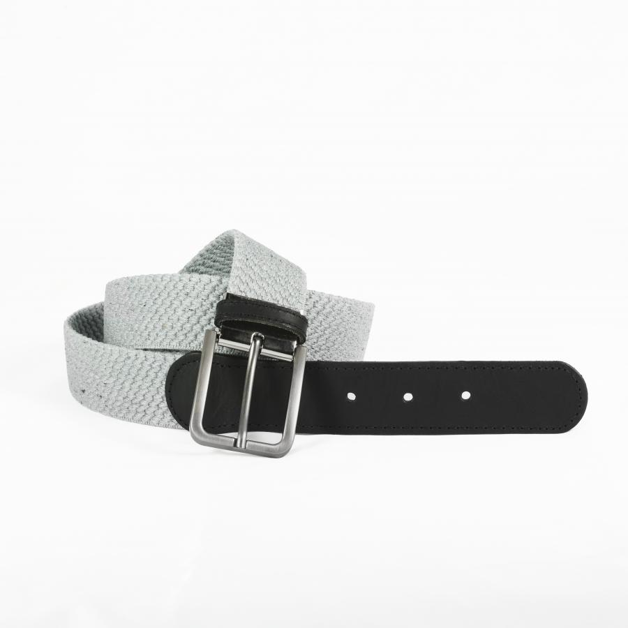 Ceinture tressée élastique - Fibres recyclées - Embout cuir - Gris