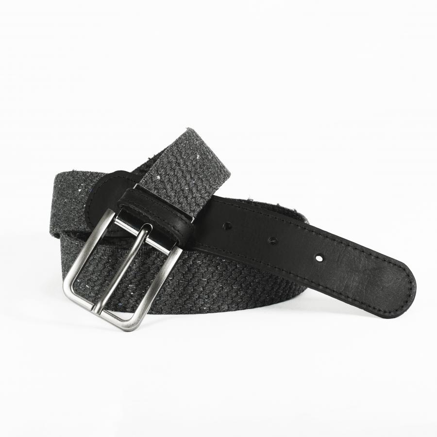 Ceinture tressée élastique - Fibres recyclées - Embout cuir - Noir