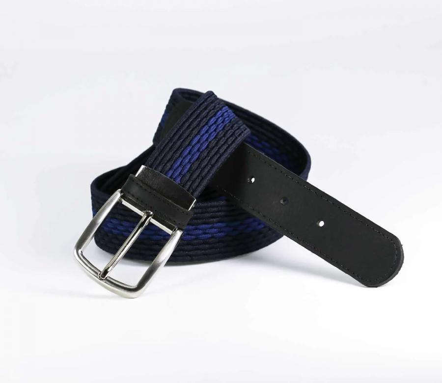 Ceinture tressée élastique - Embout cuir - Marine